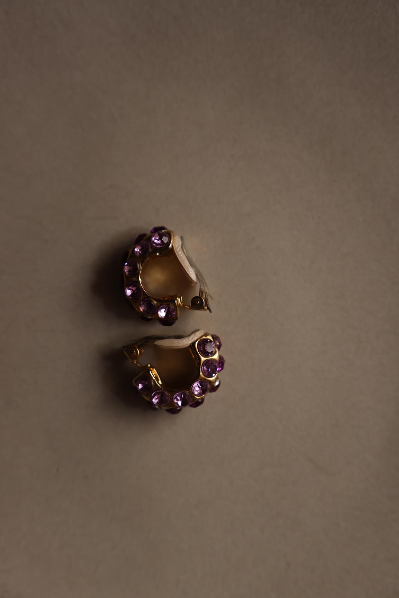 Purple Rhinestone Hoop Clip-On Earrings|Vintage Baazaar 