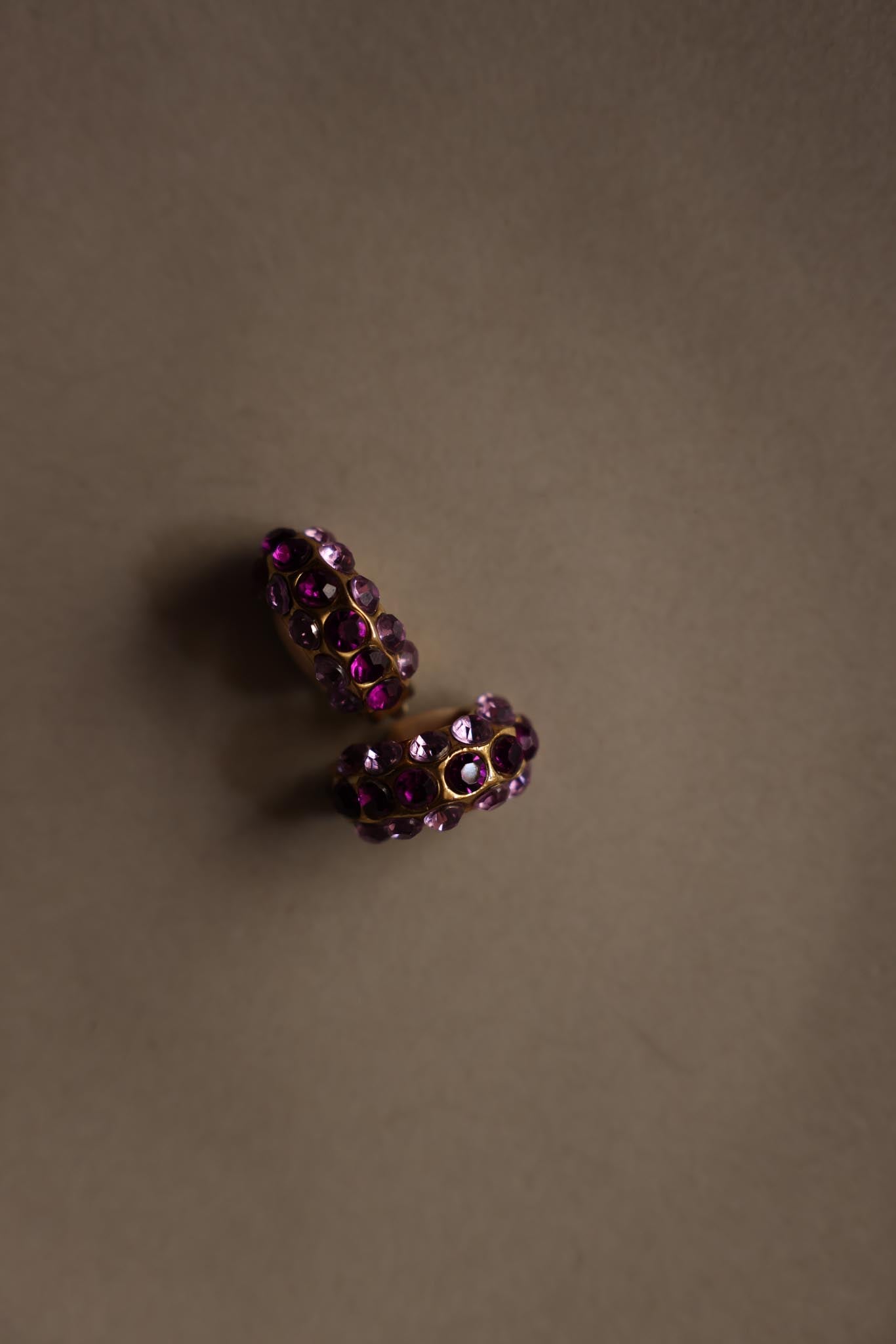 Purple Rhinestone Hoop Clip-On Earrings|Vintage Baazaar 