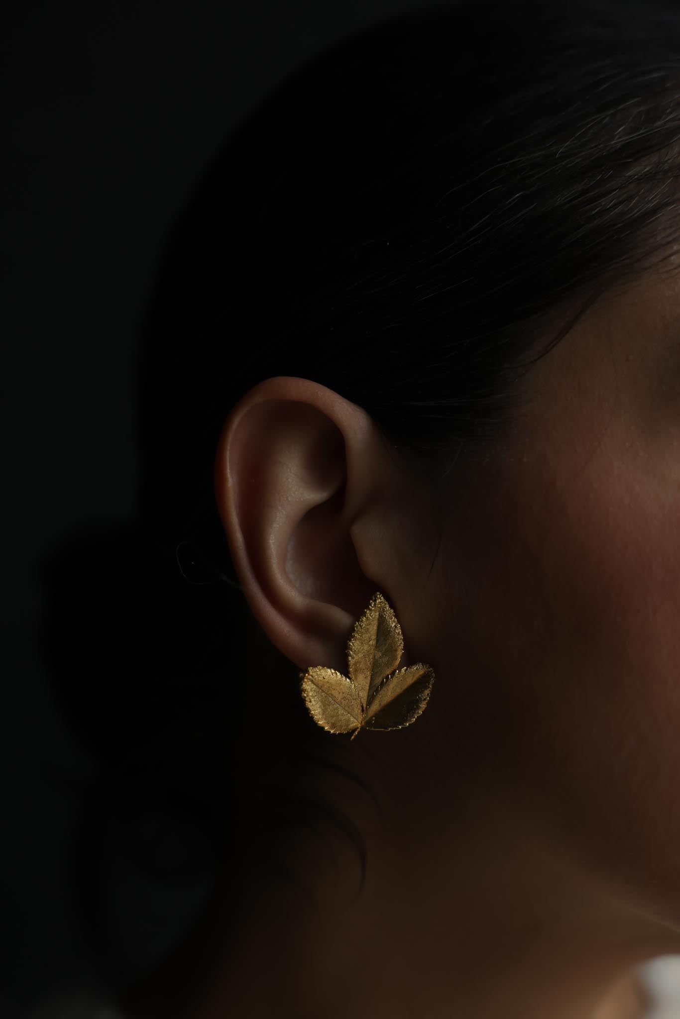Gold-Tone Leaf Clip-On Earrings-1960's