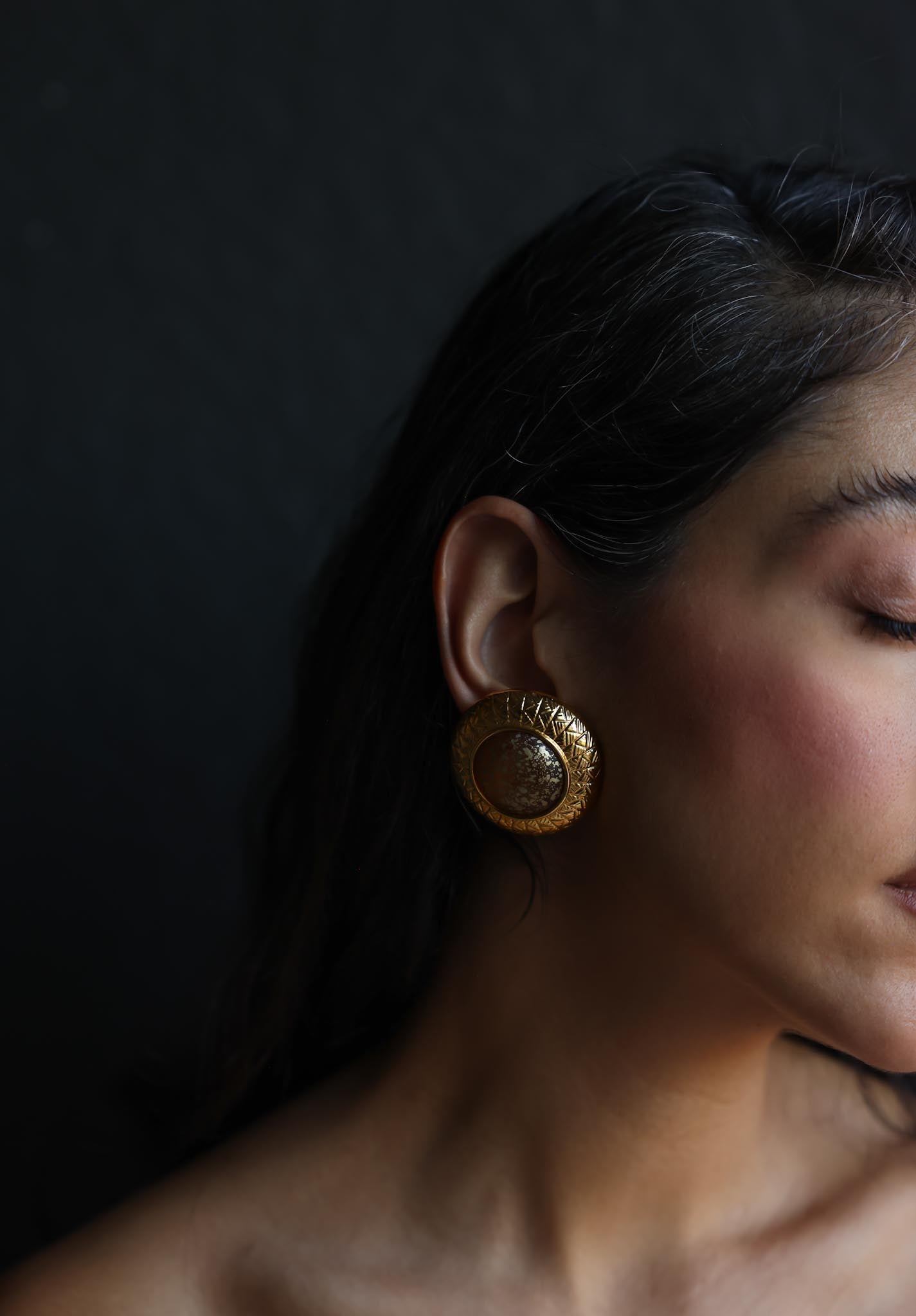 Italian Gold-Tone Amber Clip-On Earrings