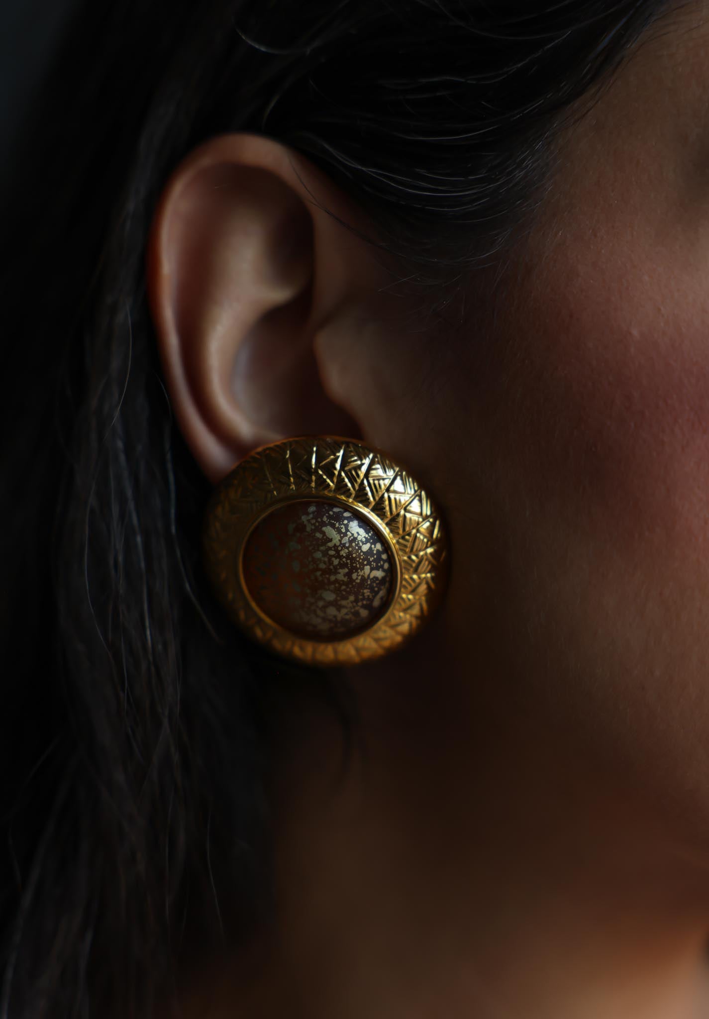 Italian Gold-Tone Amber Clip-On Earrings