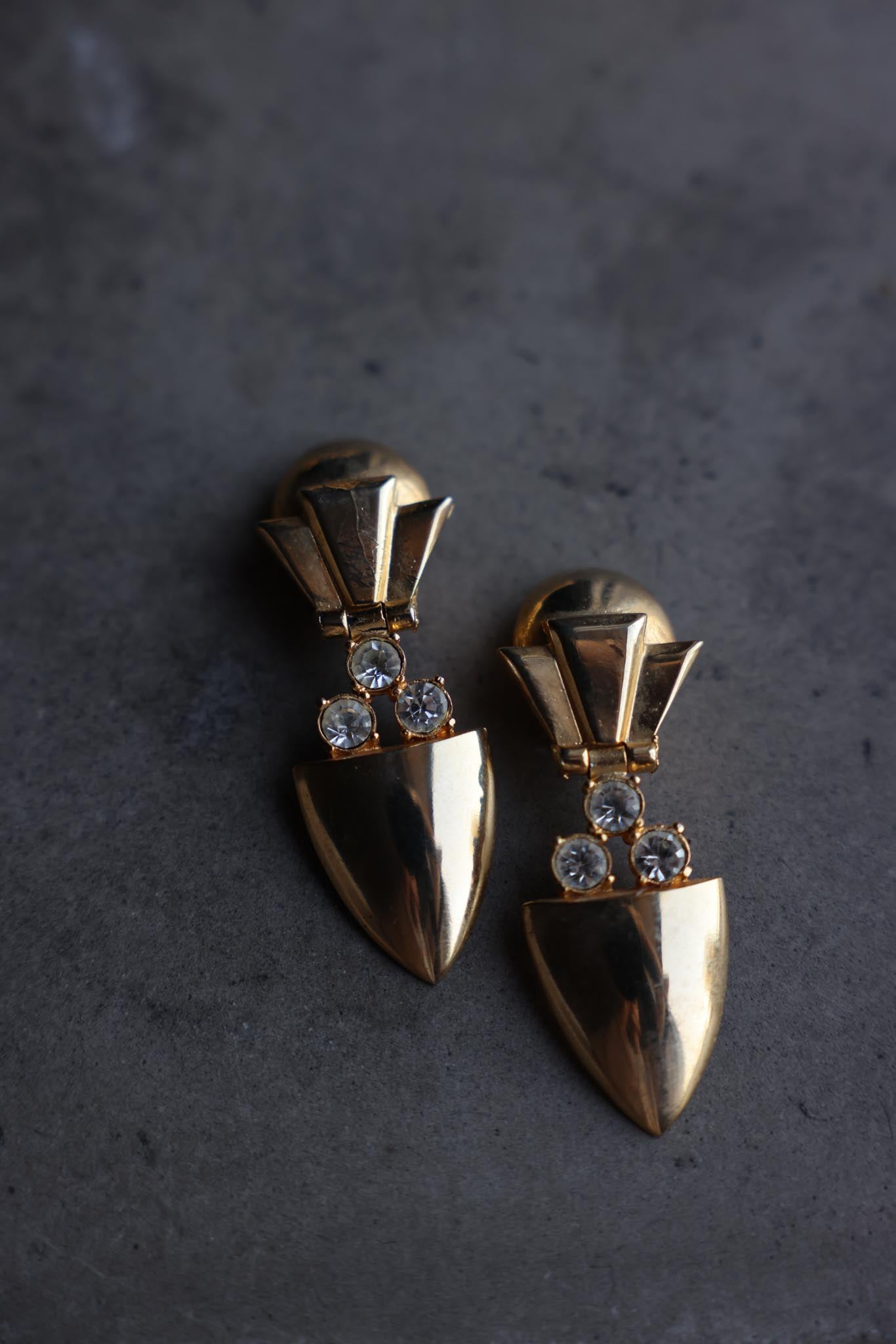 Gold-Tone Geometric Clip-On Earrings with Clear Rhinestones