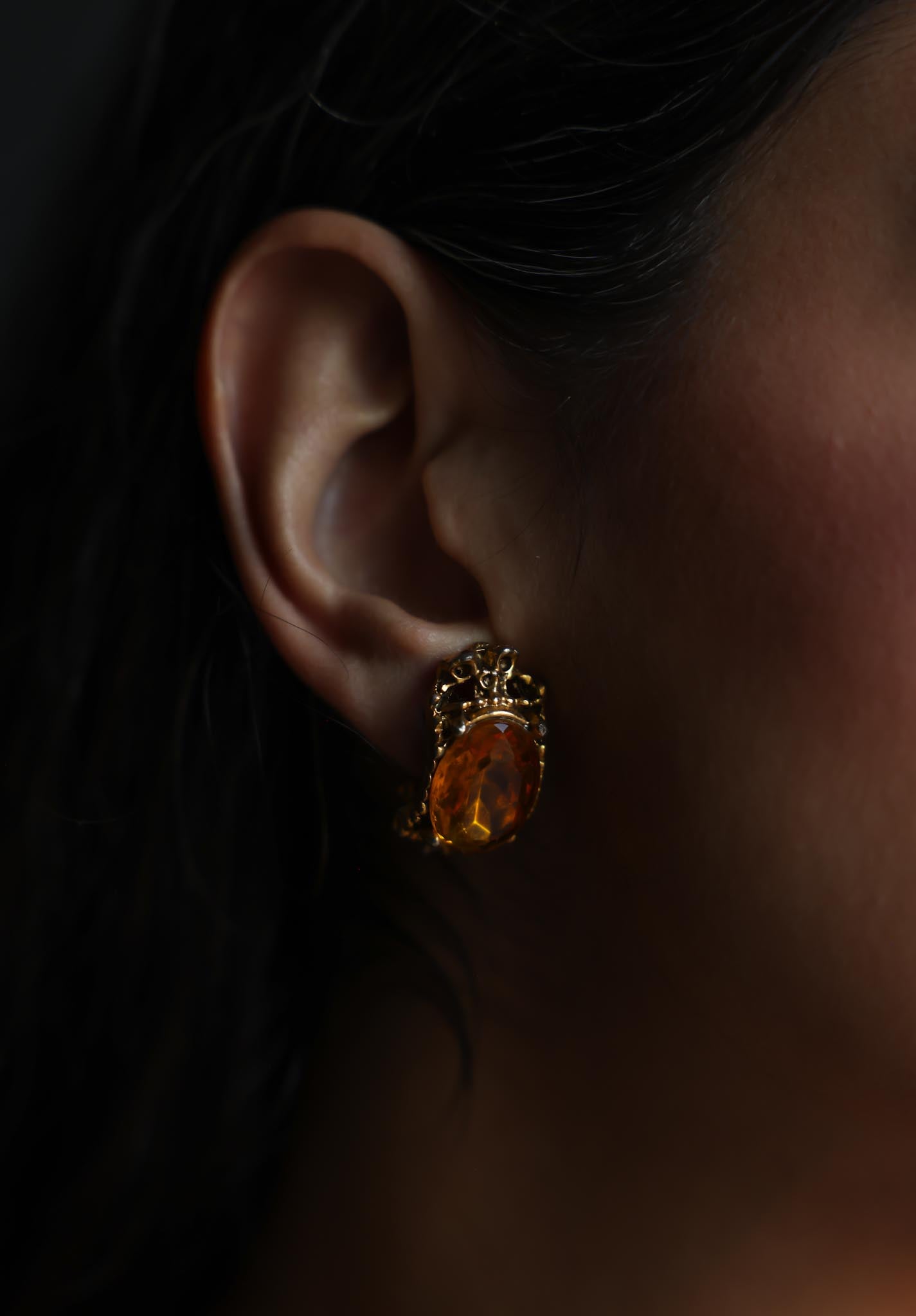 Gold-Tone Amber Glass Clip-On Earrings