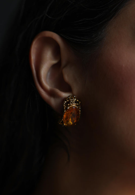 Gold-Tone Amber Glass Clip-On Earrings