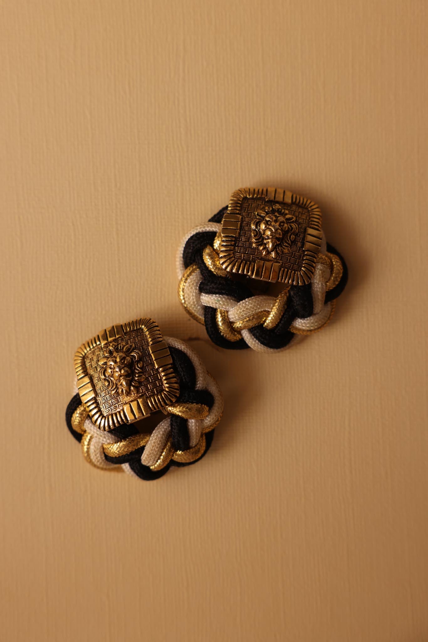 Lion Crest Corded Clip-On Earrings|Vintage Baazaar 