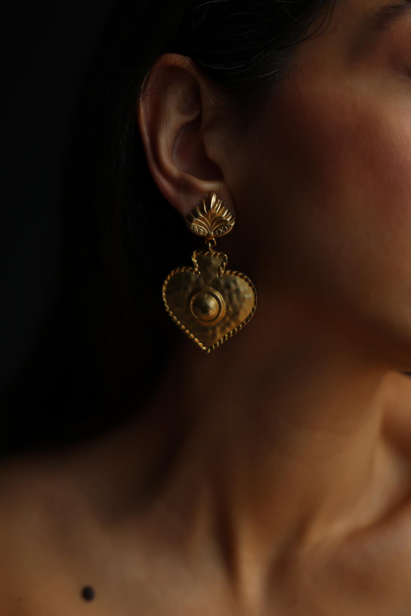 Matte Gold Heart Drop Clip-On Earrings