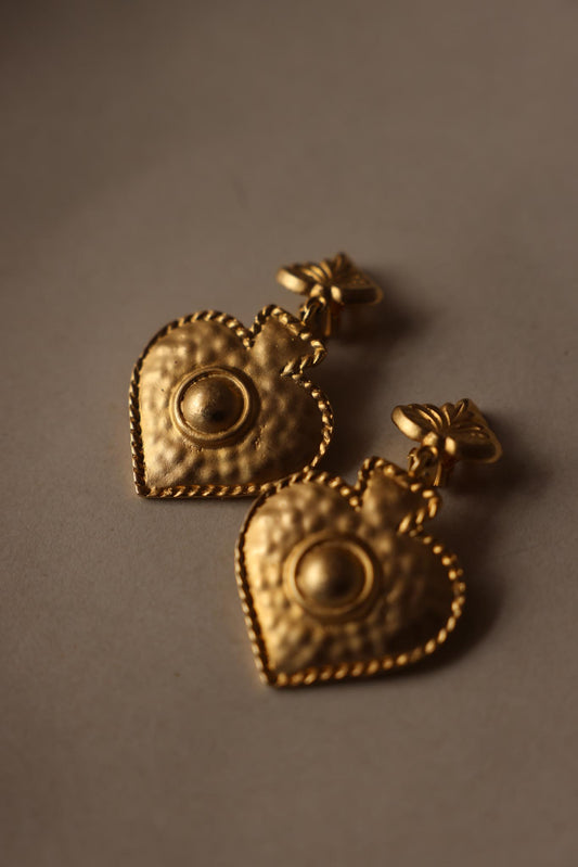 Matte Gold Heart Drop Clip-On Earrings