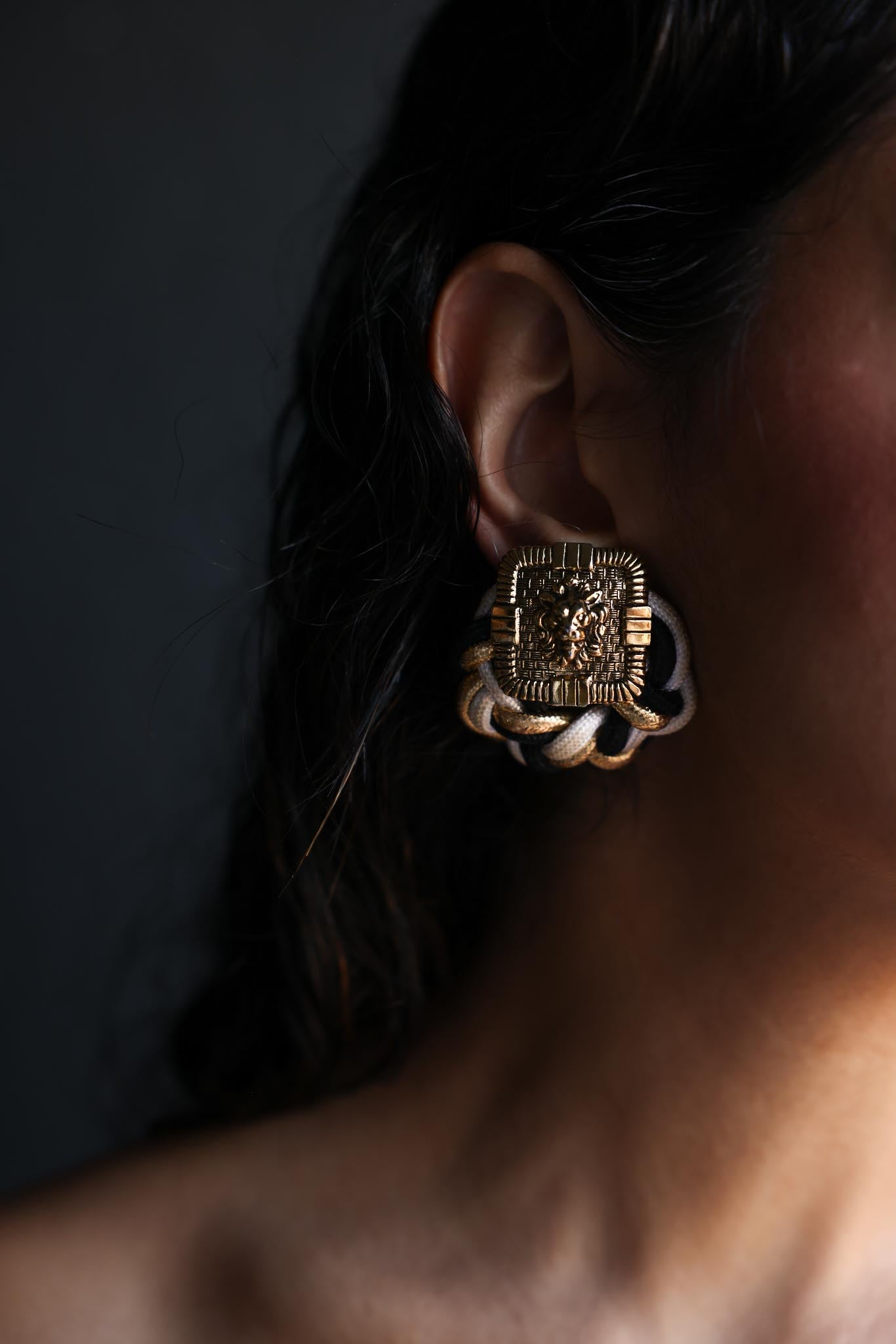 Lion Crest Corded Clip-On Earrings|Vintage Baazaar 