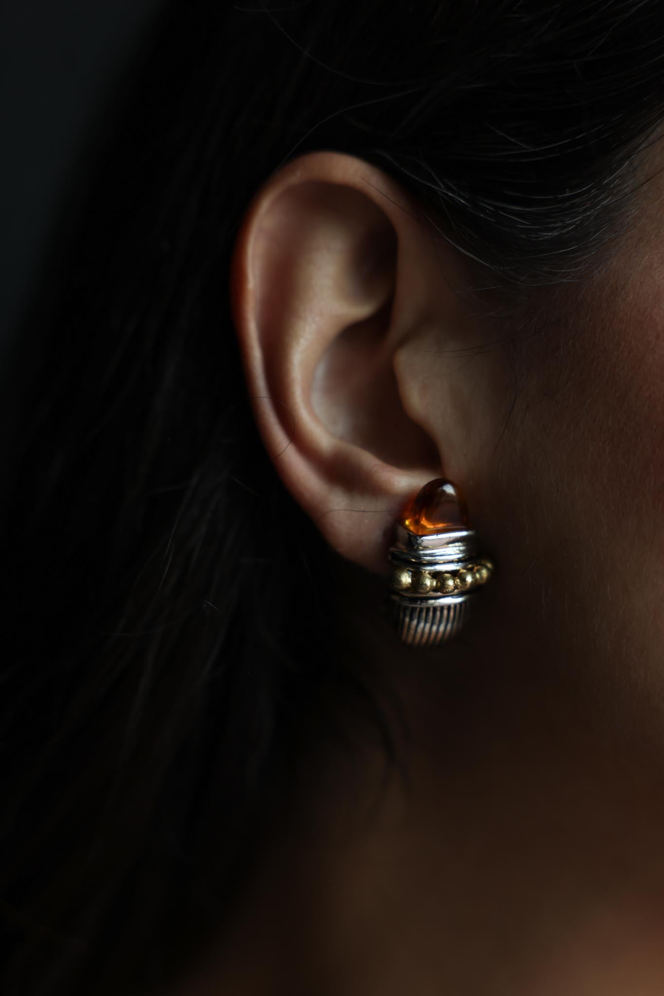 Two-Tone Amber Clip-On Earrings