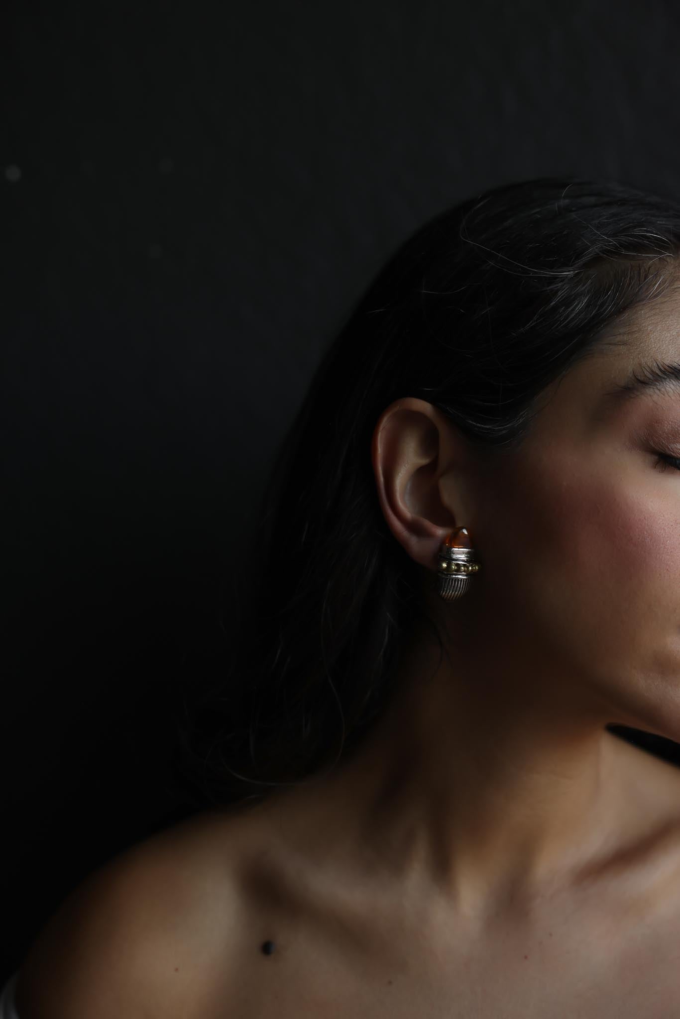 Two-Tone Amber Clip-On Earrings