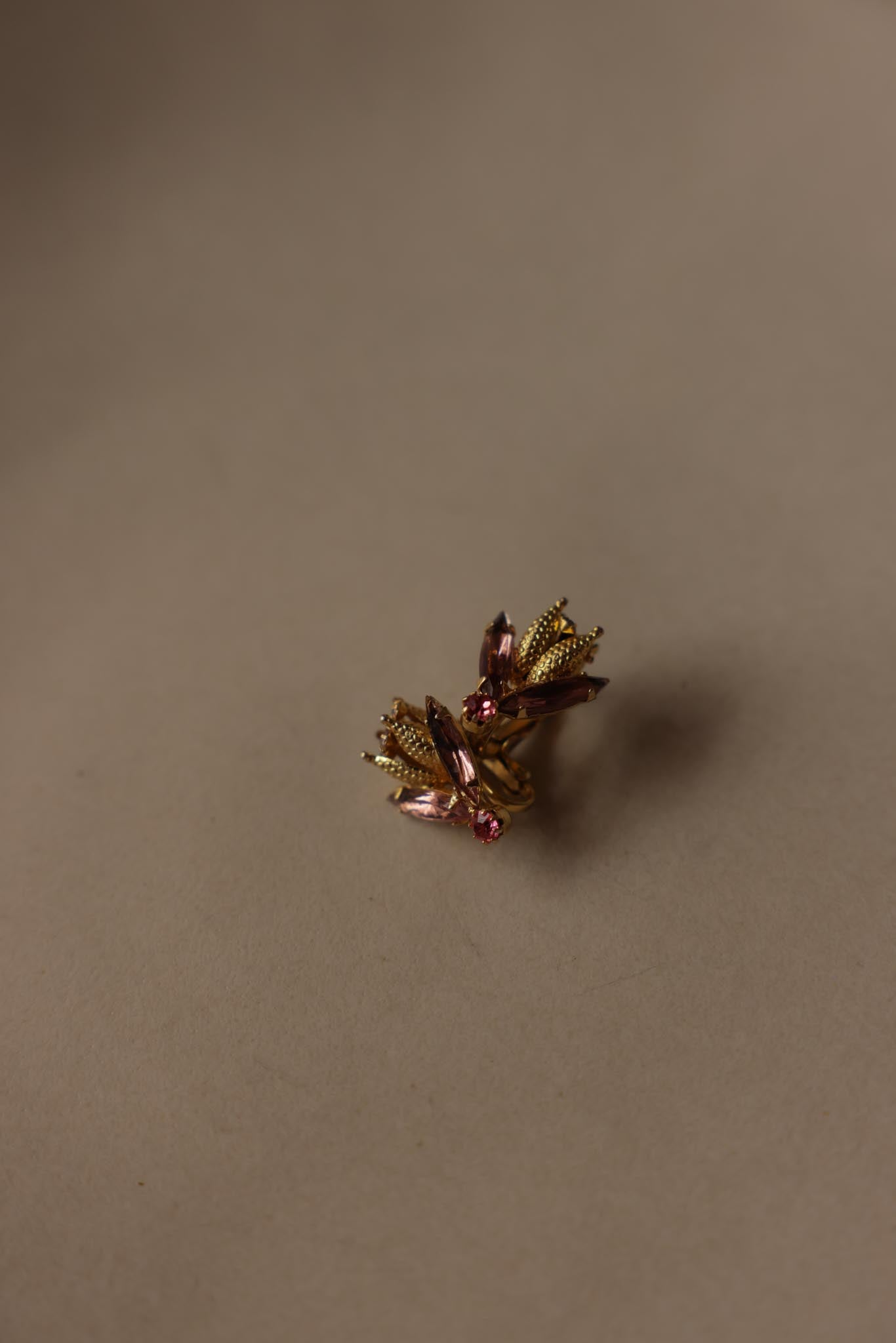 10K Gold Pink Rhinestone Clip-On Earrings-1950s