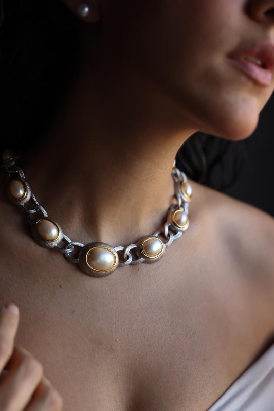 Monet Silver-Tone Faux Pearl Necklace|Vintage Baazaar 