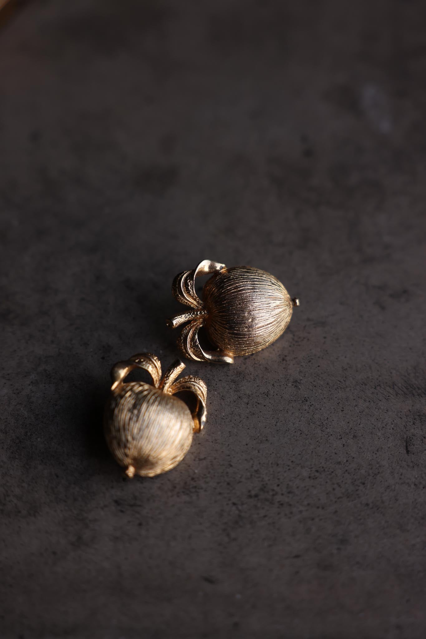 Gold-Tone Textured Apple Clip-On Earrings (Signed Sarah Coventry)