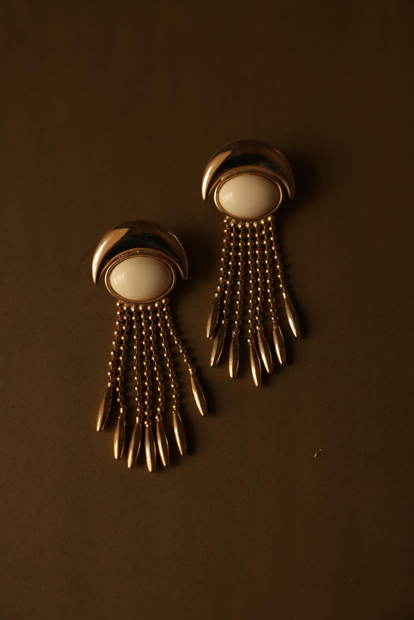 Crescent Fringe Drop Earrings|Vintage Baazaar 