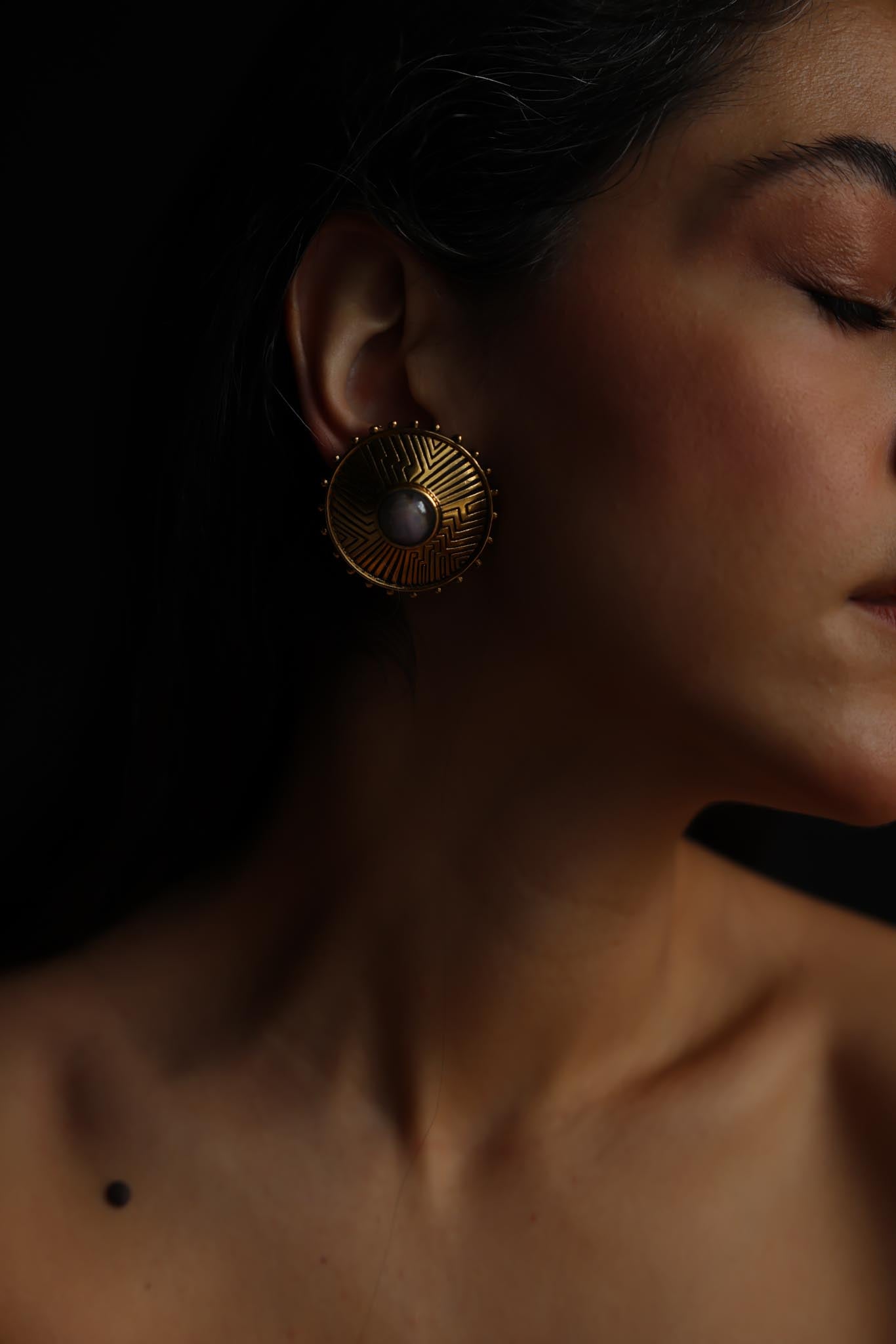 Laurel Burch Gold-Tone Round Clip-On Earrings
