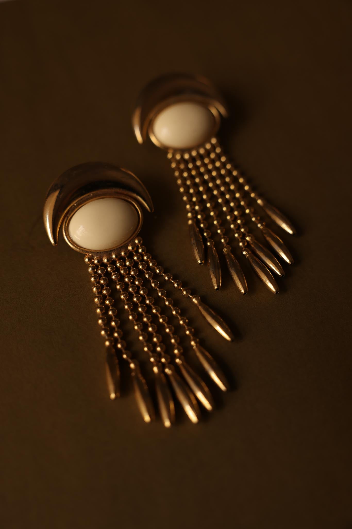 Crescent Fringe Drop Earrings|Vintage Baazaar 