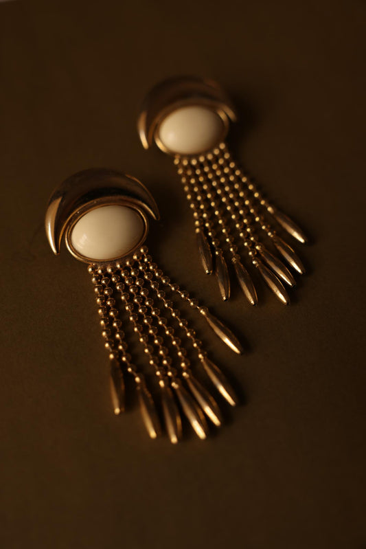 Crescent Fringe Drop Earrings|Vintage Baazaar 