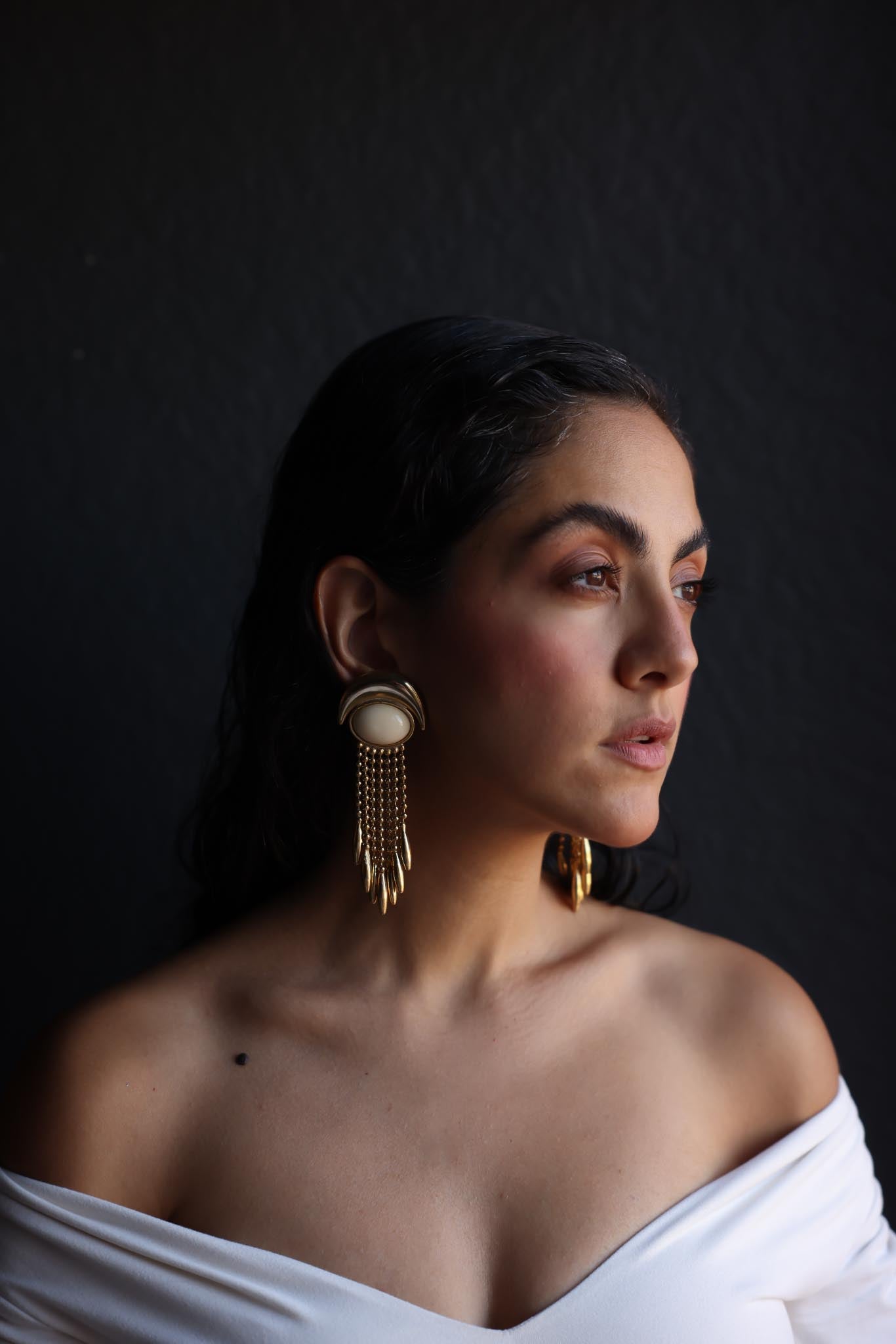 Crescent Fringe Drop Earrings|Vintage Baazaar 