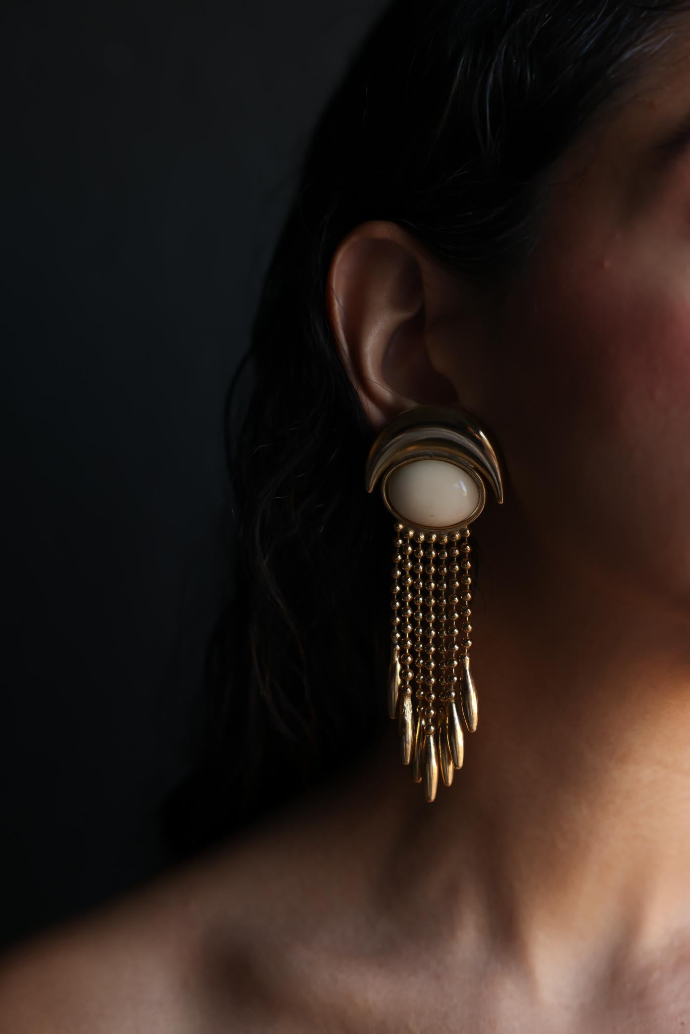 Crescent Fringe Drop Earrings|Vintage Baazaar 