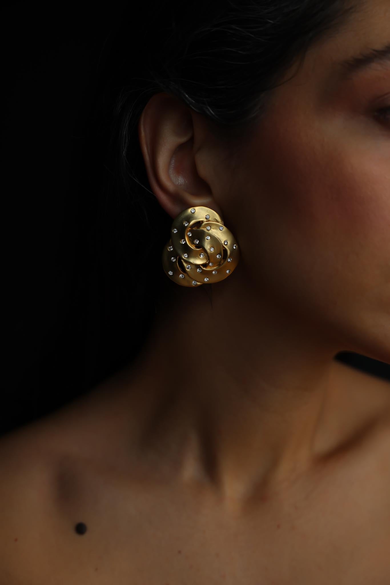 Matte Gold Rhinestone Clip-On Earrings