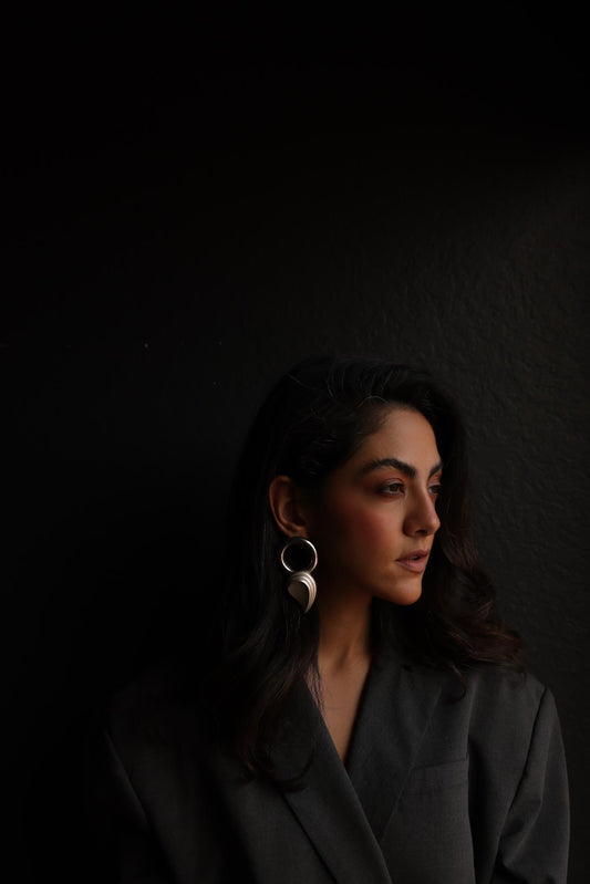 Sculptural Silver-Tone Statement Earrings|Vintage Baazaar 