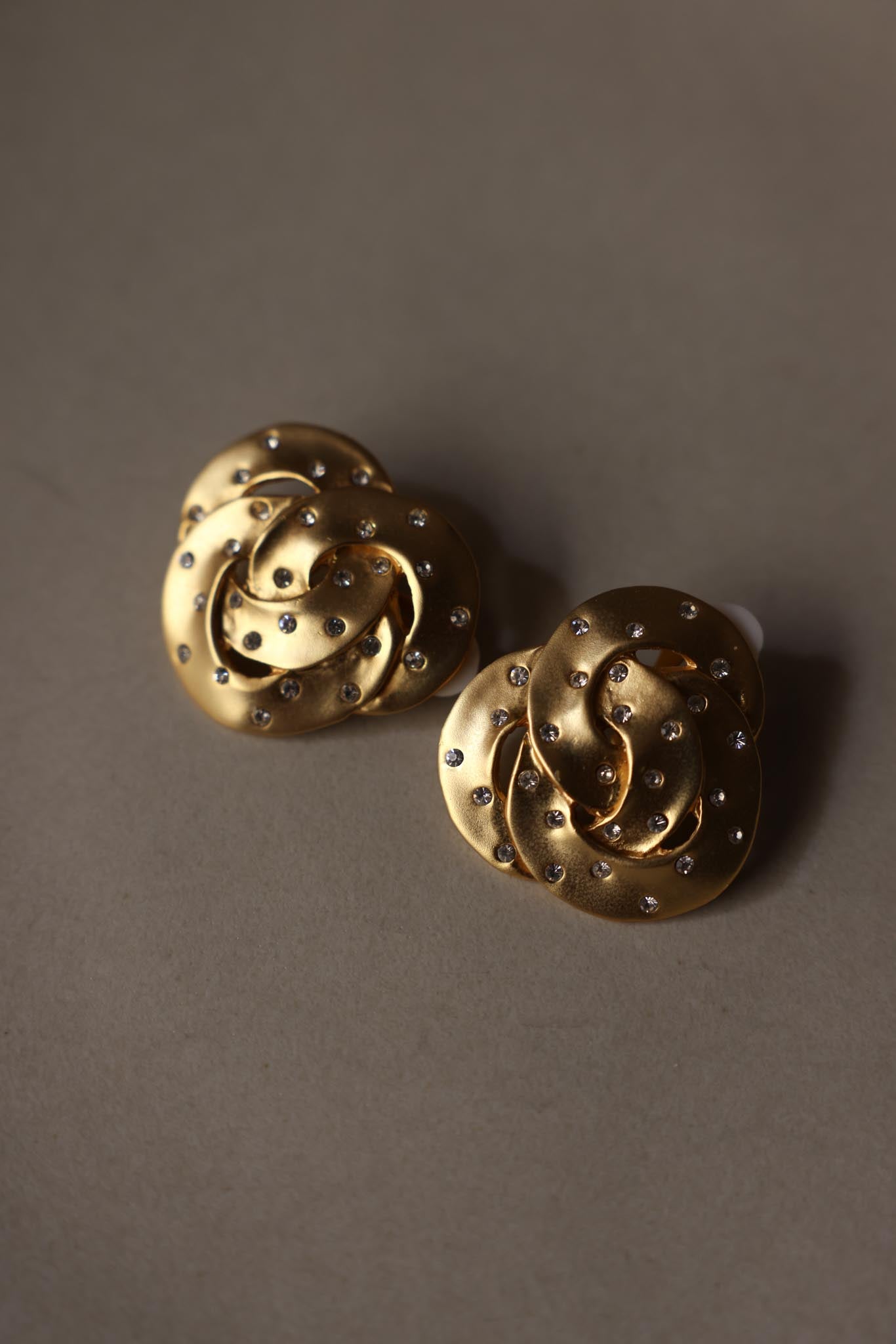 Matte Gold Rhinestone Clip-On Earrings