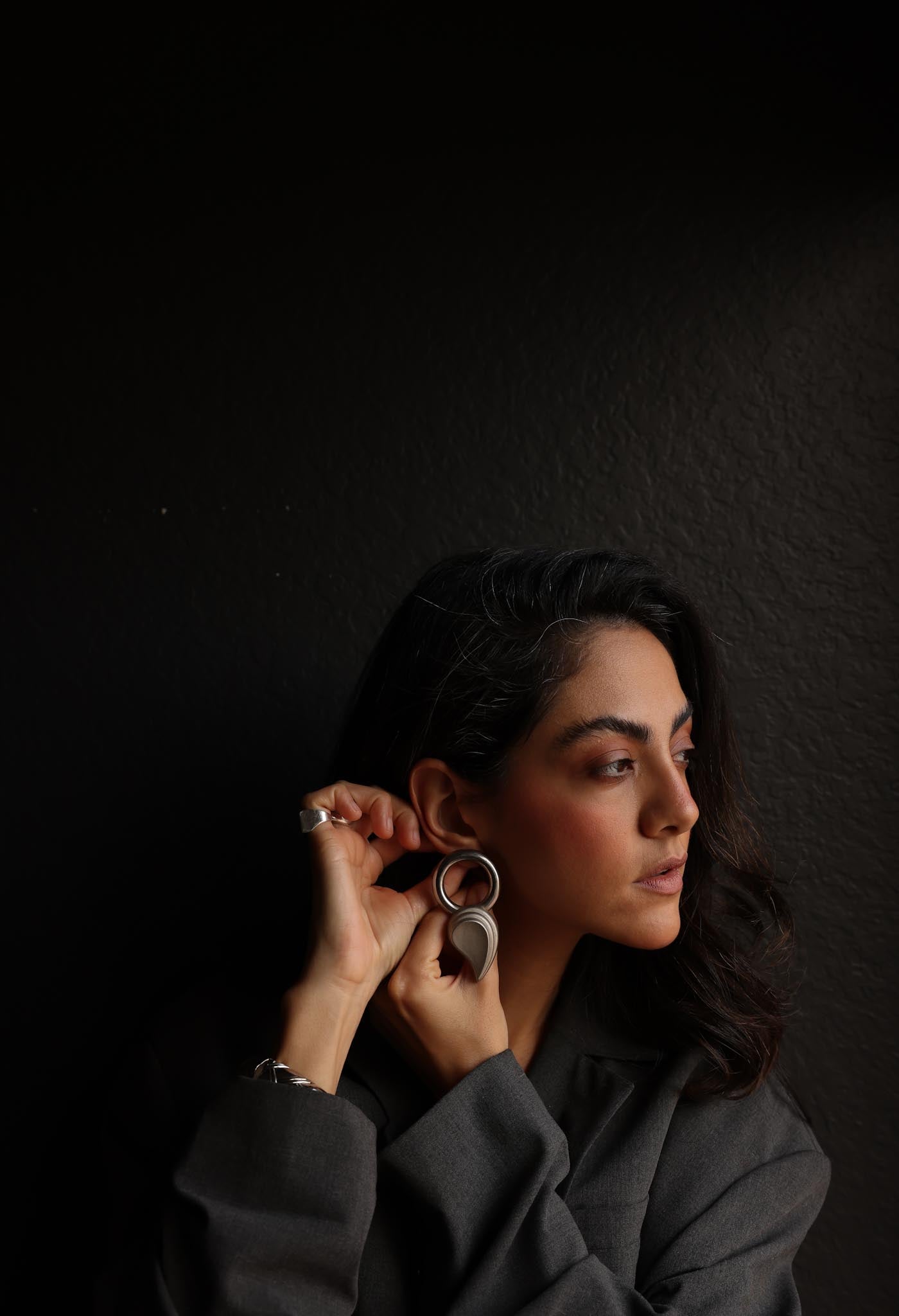Sculptural Silver-Tone Statement Earrings|Vintage Baazaar 