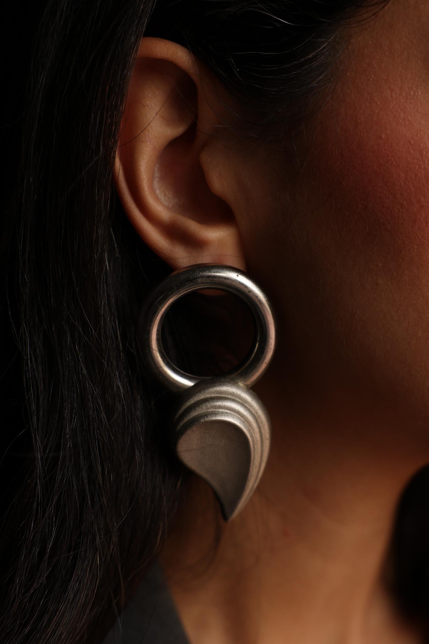 Sculptural Silver-Tone Statement Earrings|Vintage Baazaar 