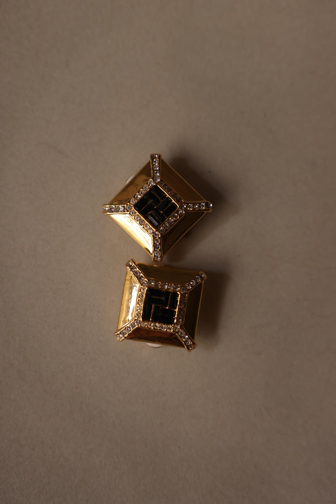 Square Black Rhinestone Clip-On Earrings