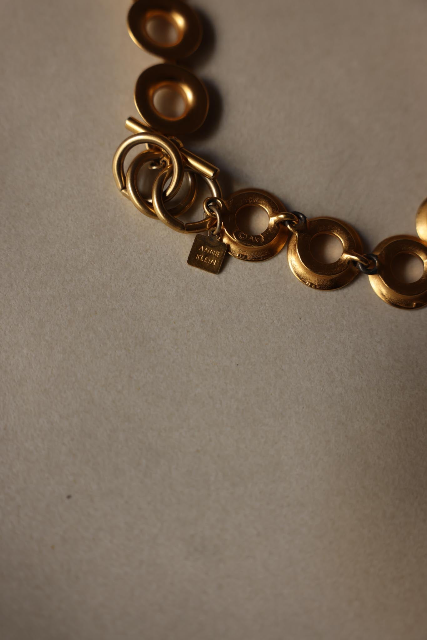 Matte Gold Circle Link Statement Necklace Anne Klein|Vintage Baazaar 