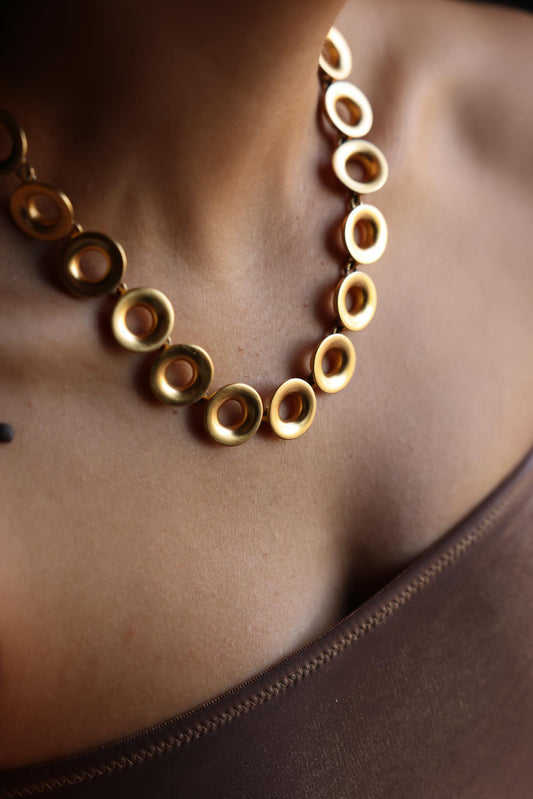 Matte Gold Circle Link Statement Necklace Anne Klein|Vintage Baazaar 