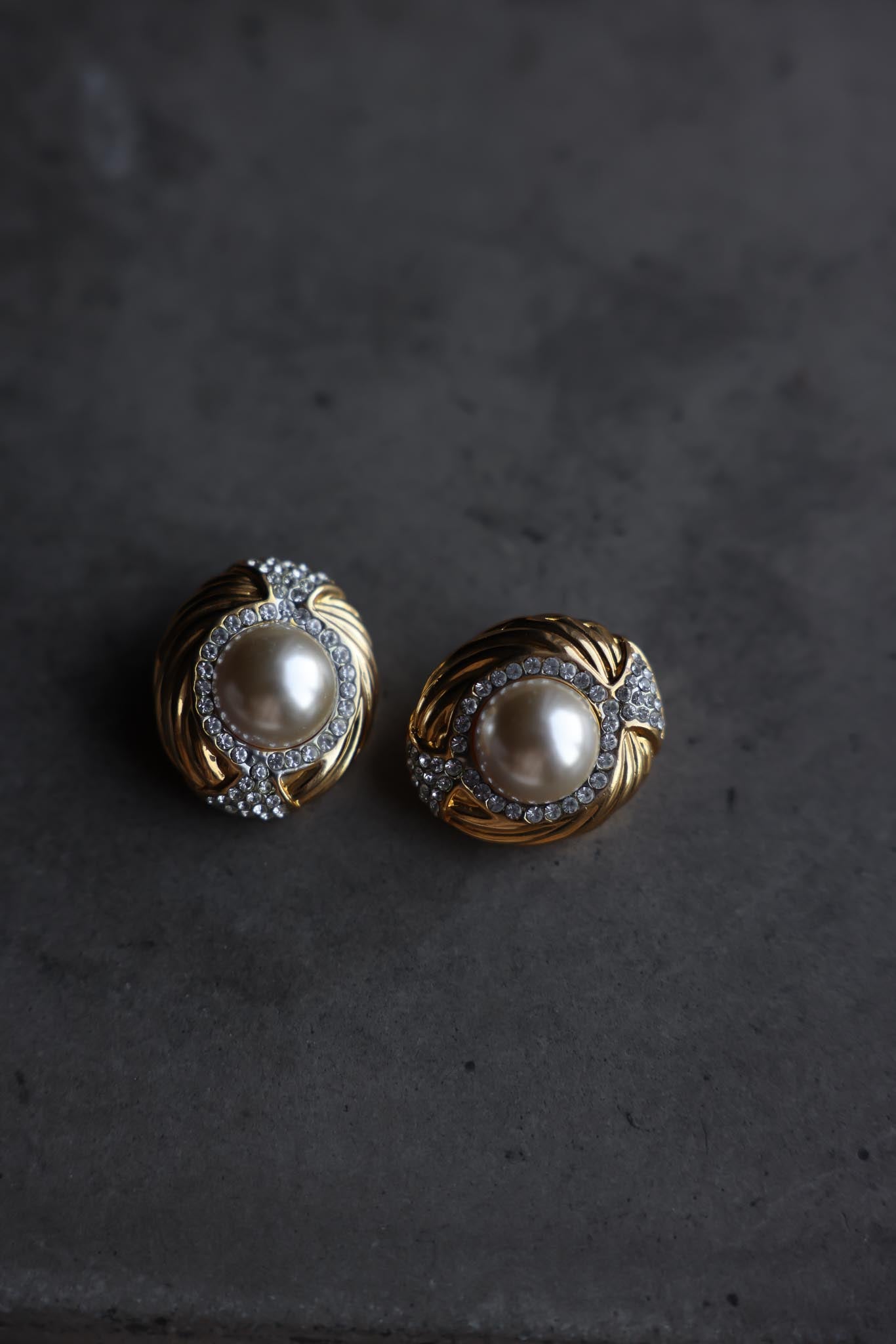 Gold-Tone Clip-On Earrings with Faux Pearl and Rhinestones