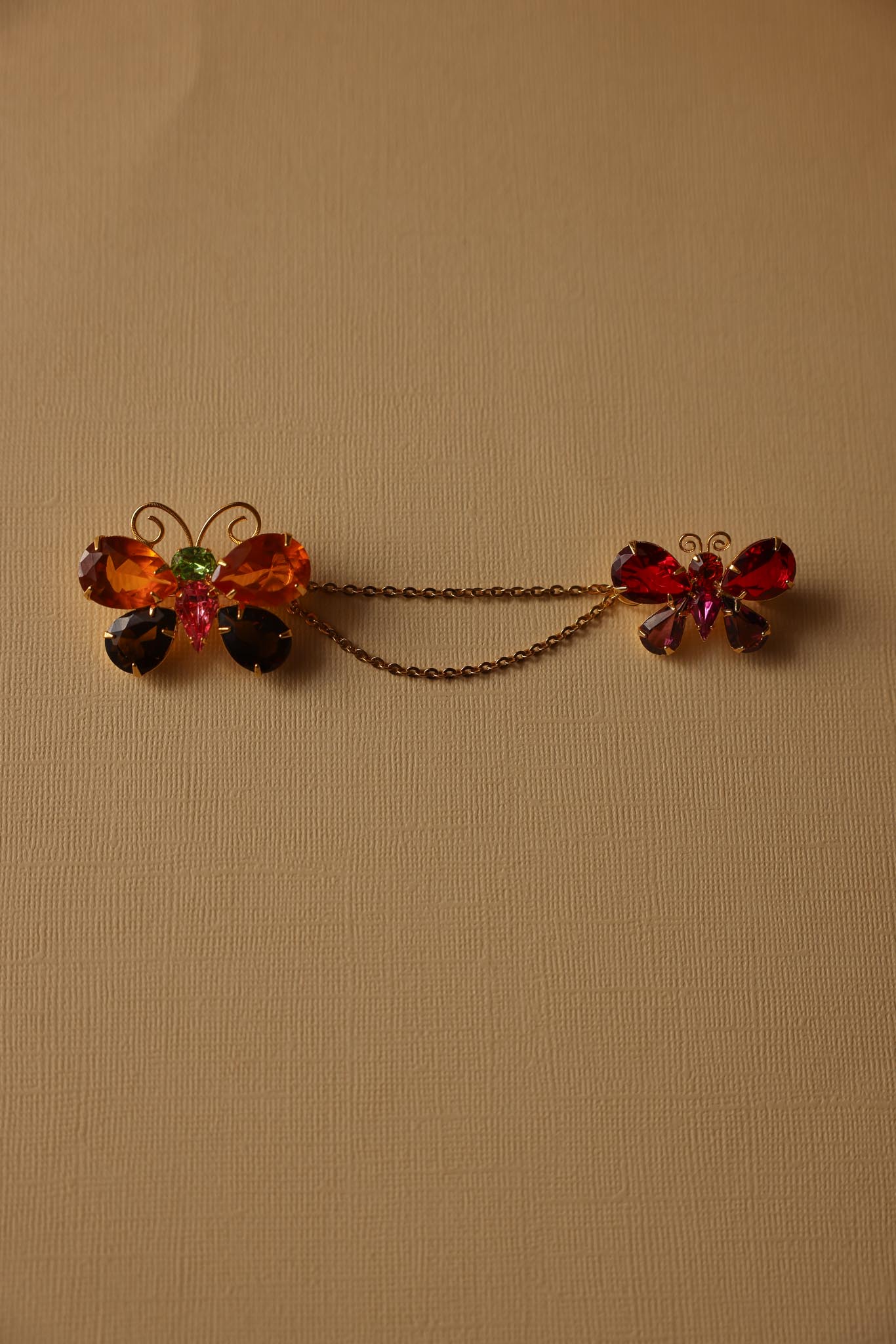 Joan Rivers Butterfly Chain Brooch with Multicolor Crystals|Vintage Baazaar 