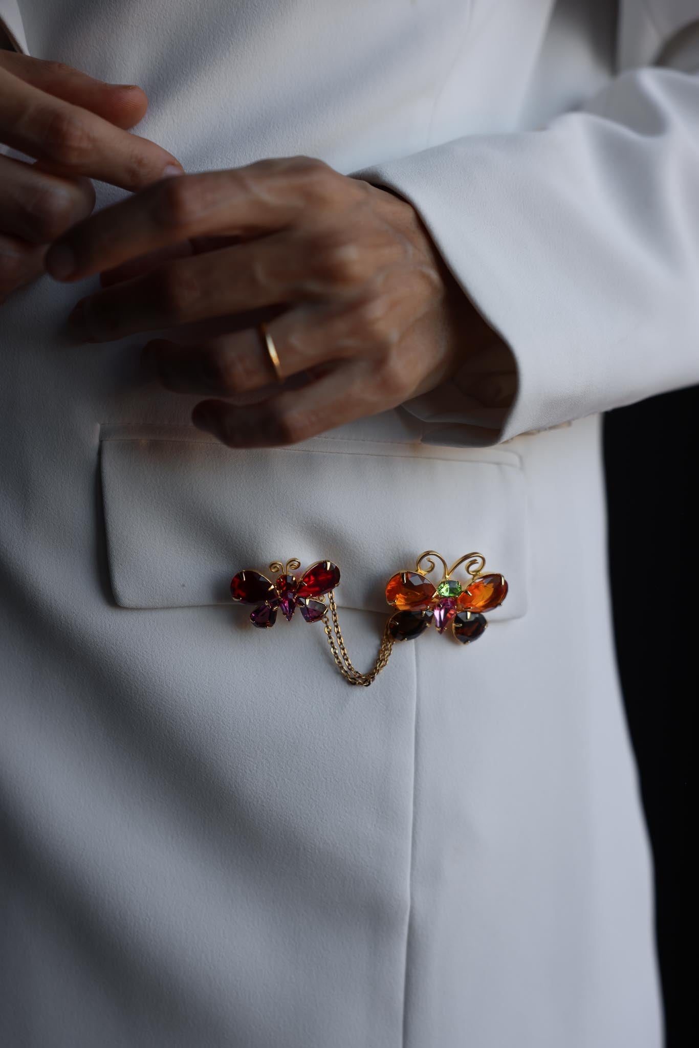 Joan Rivers Butterfly Chain Brooch with Multicolor Crystals|Vintage Baazaar 
