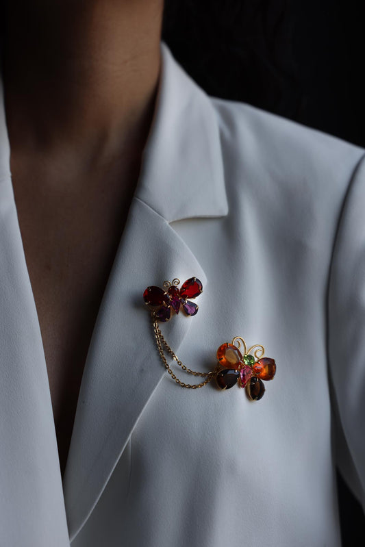 Joan Rivers Butterfly Chain Brooch with Multicolor Crystals|Vintage Baazaar 