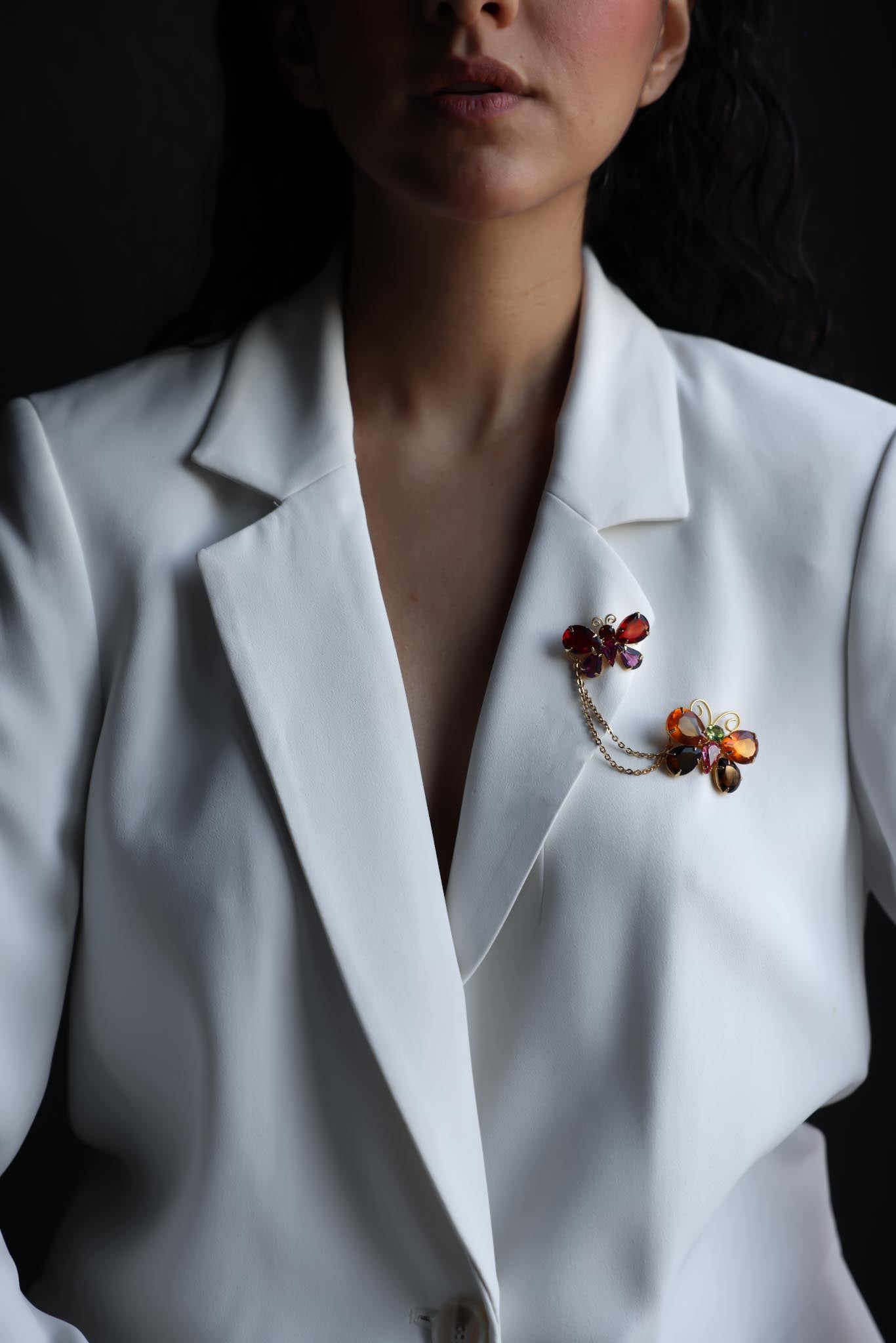 Joan Rivers Butterfly Chain Brooch with Multicolor Crystals|Vintage Baazaar 