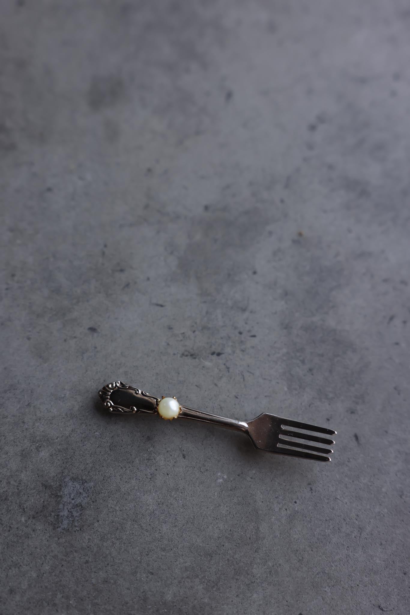 Silver-Tone Fork Brooch with Faux Pearl Accent