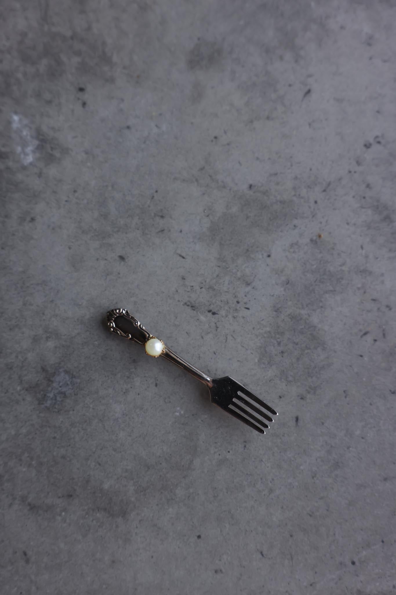 Silver-Tone Fork Brooch with Faux Pearl Accent