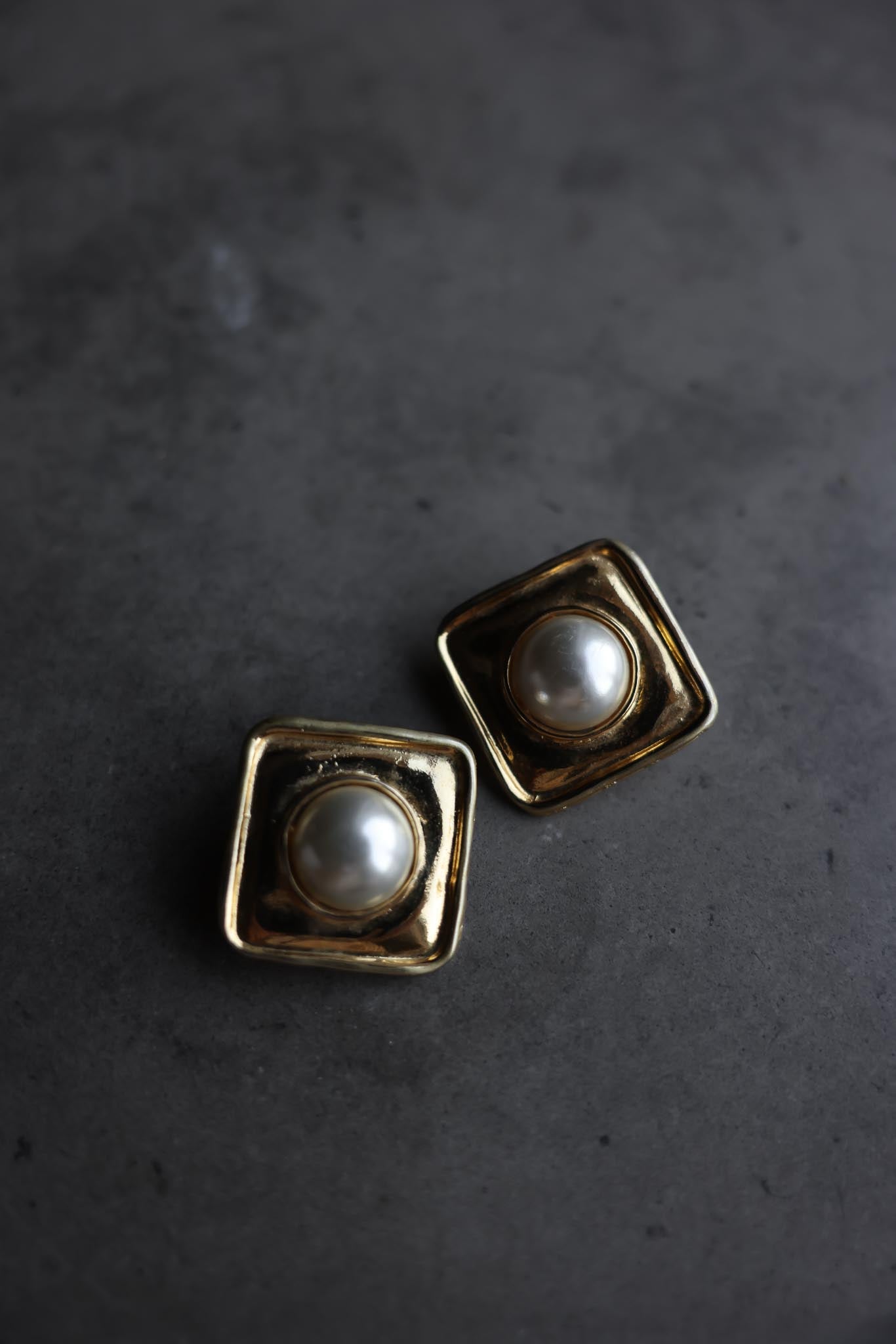 Gold-Tone Square Clip-On Earrings with Faux Pearls
