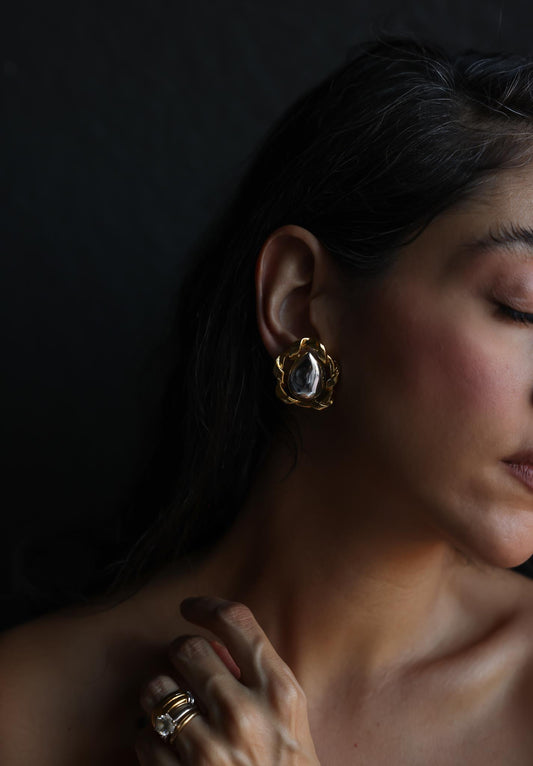 Two-Tone Teardrop Clip-On Earrings