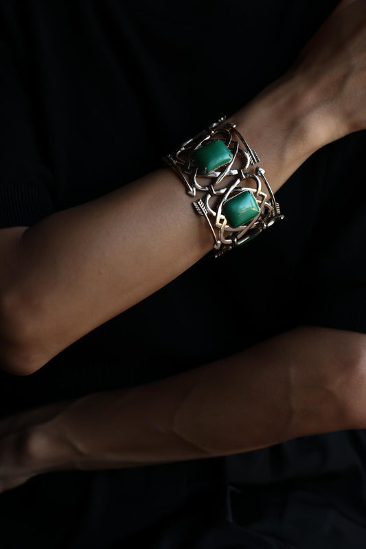 Green Cabochon Geometric Bracelet 1950s