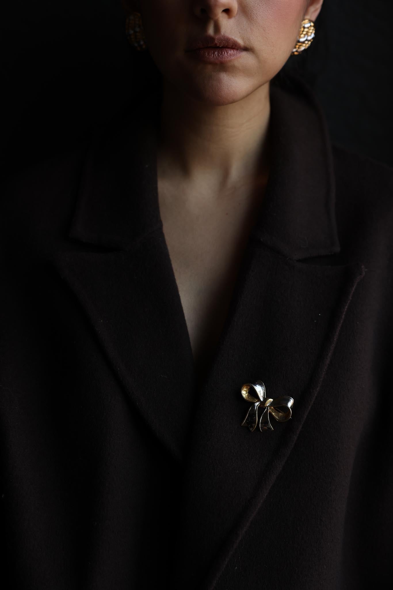Two-Tone Ribbon Bow Brooch