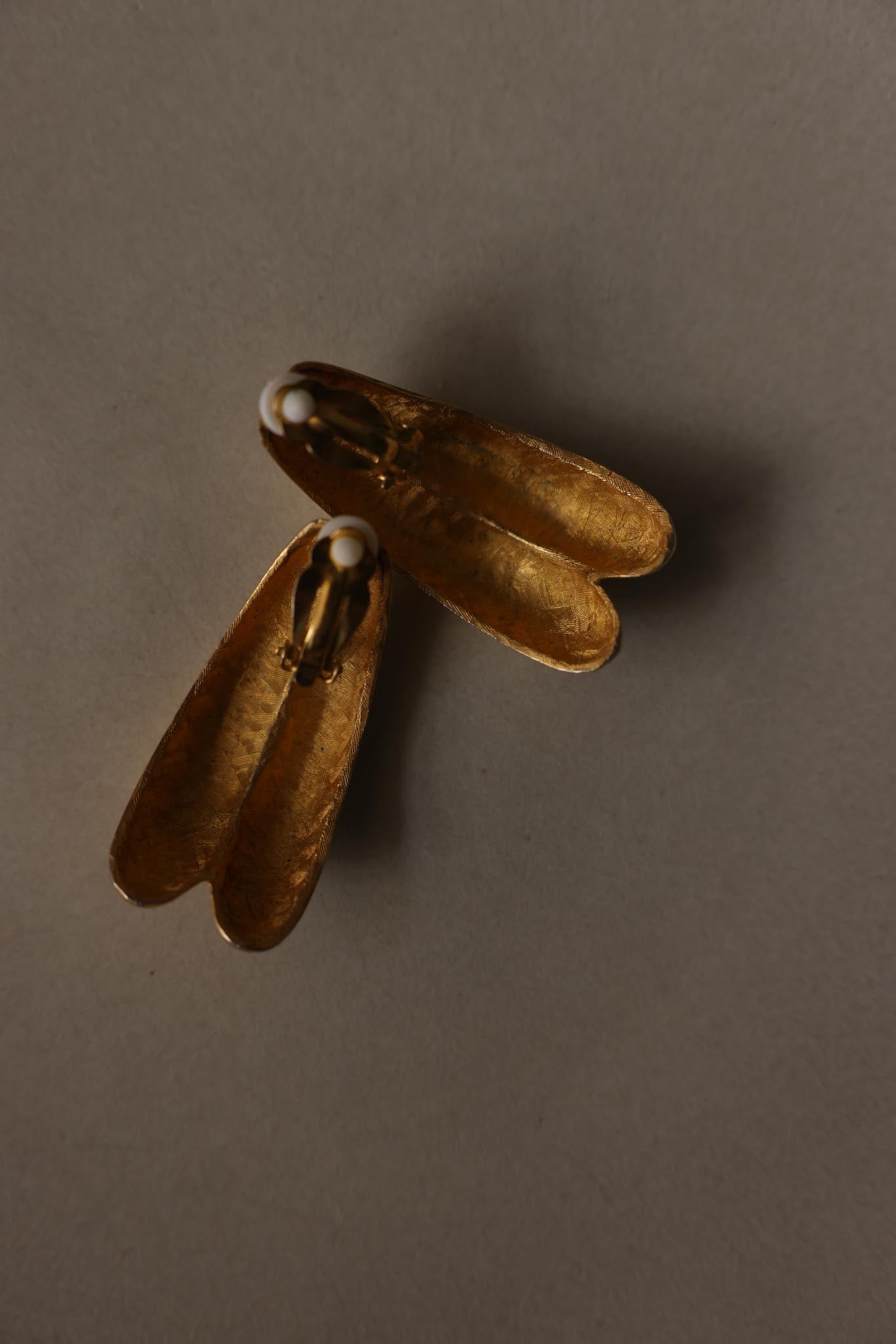 Vintage Matte Gold Elongated Clip-On Statement Earrings