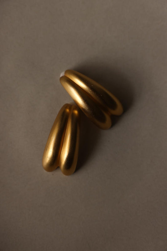 Vintage Matte Gold Elongated Clip-On Statement Earrings