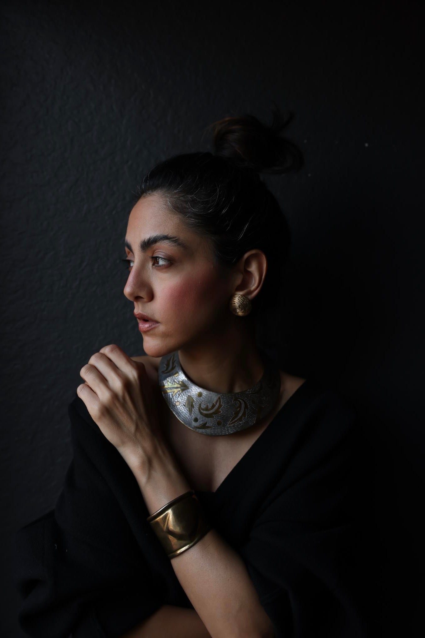 Vintage Silver & Brass Collar Necklace|Vintage Baazaar 
