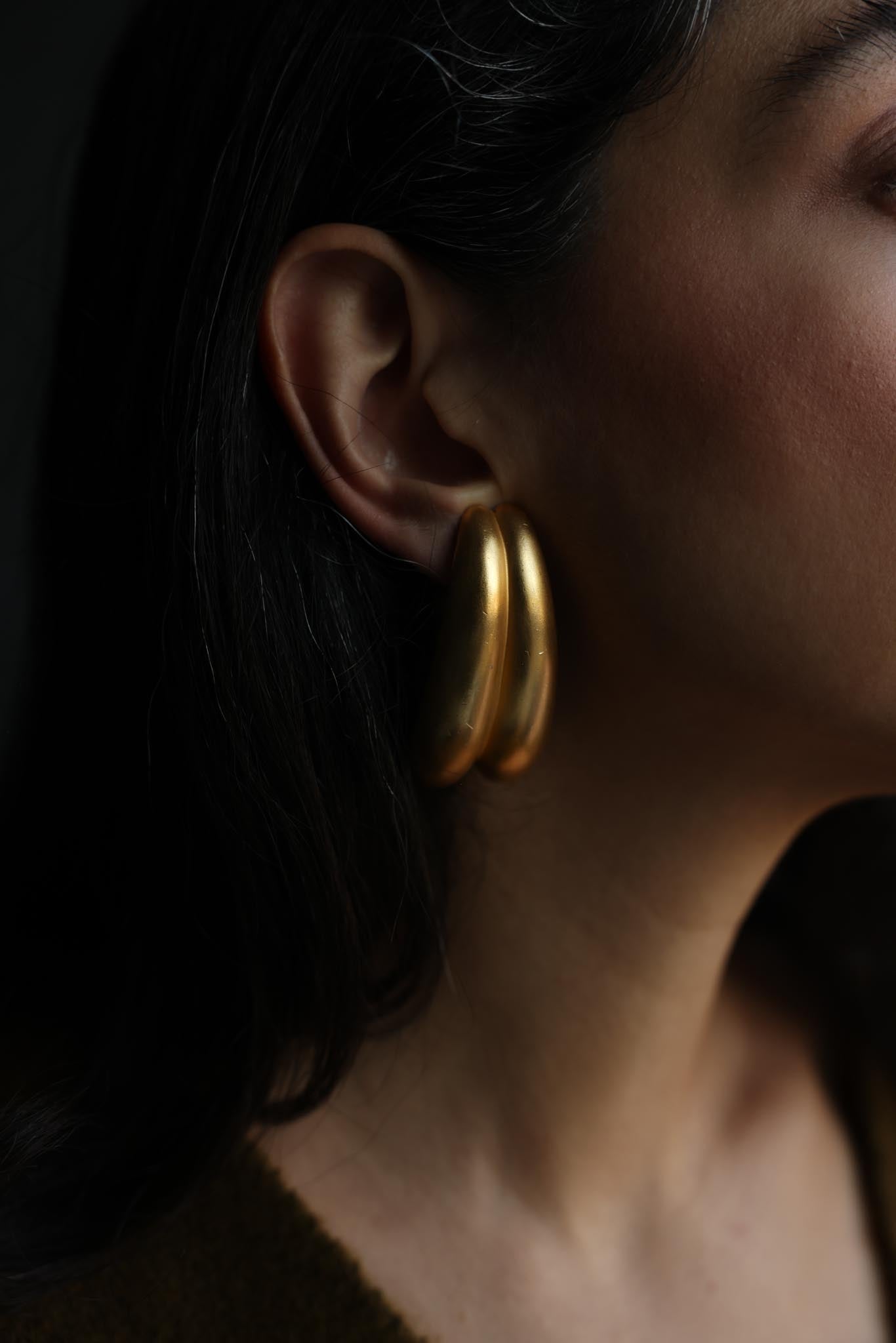 Vintage Matte Gold Elongated Clip-On Statement Earrings