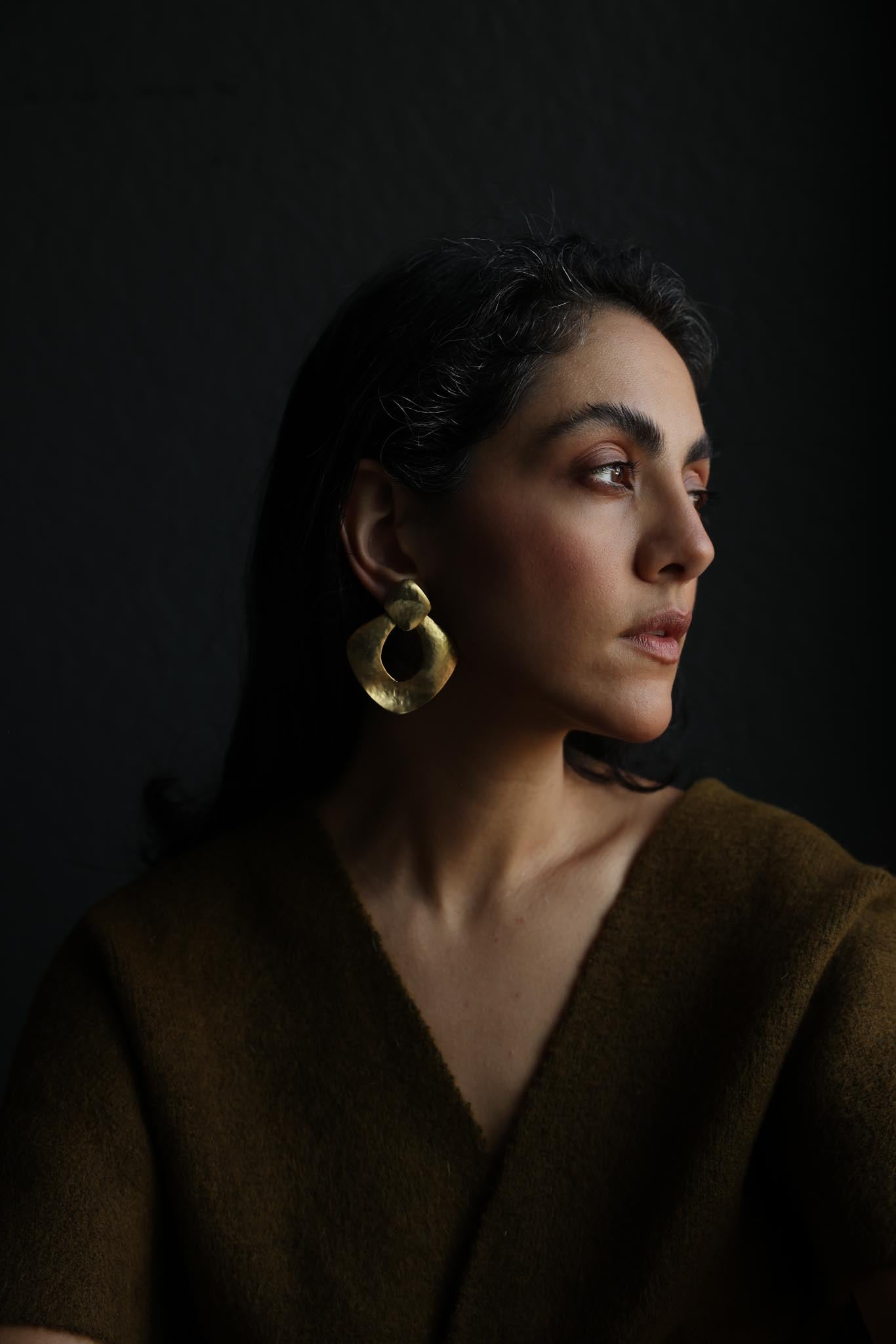 Vintage Hammered Matte Gold Open Hoop Clip-On Statement Earrings