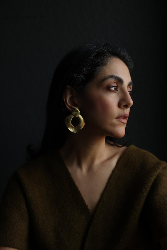 Vintage Hammered Matte Gold Open Hoop Clip-On Statement Earrings|Vintage Baazaar 