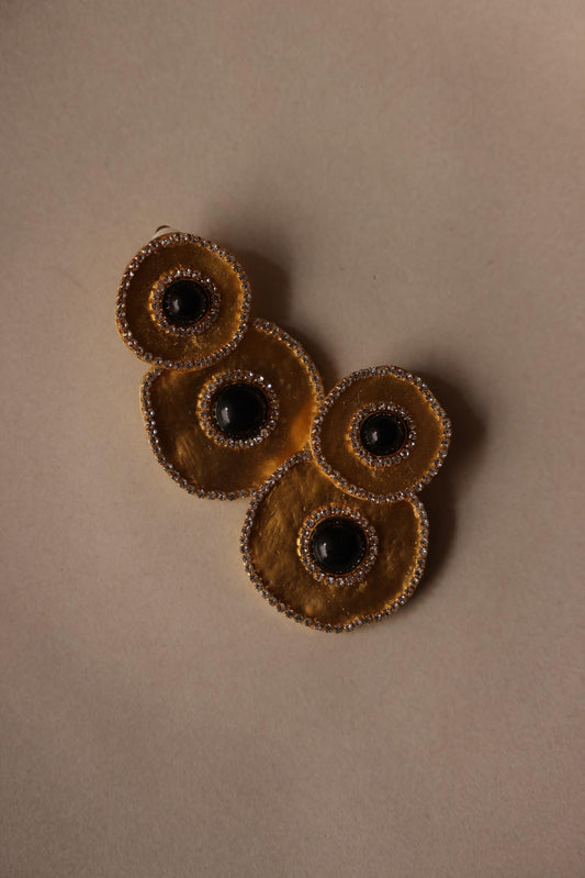 1980s Matte Gold Rhinestone Drop Clip-On Earrings|Vintage Baazaar 