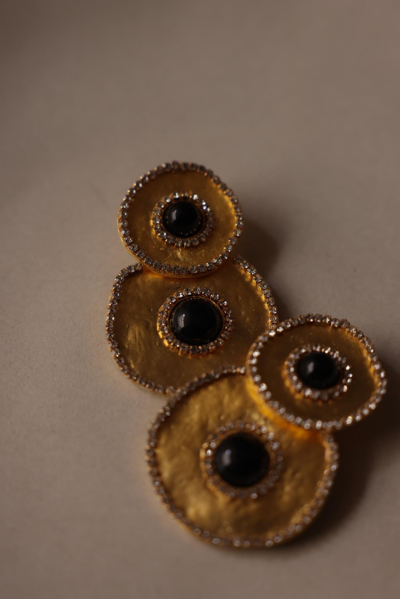 1980s Matte Gold Rhinestone Drop Clip-On Earrings|Vintage Baazaar 